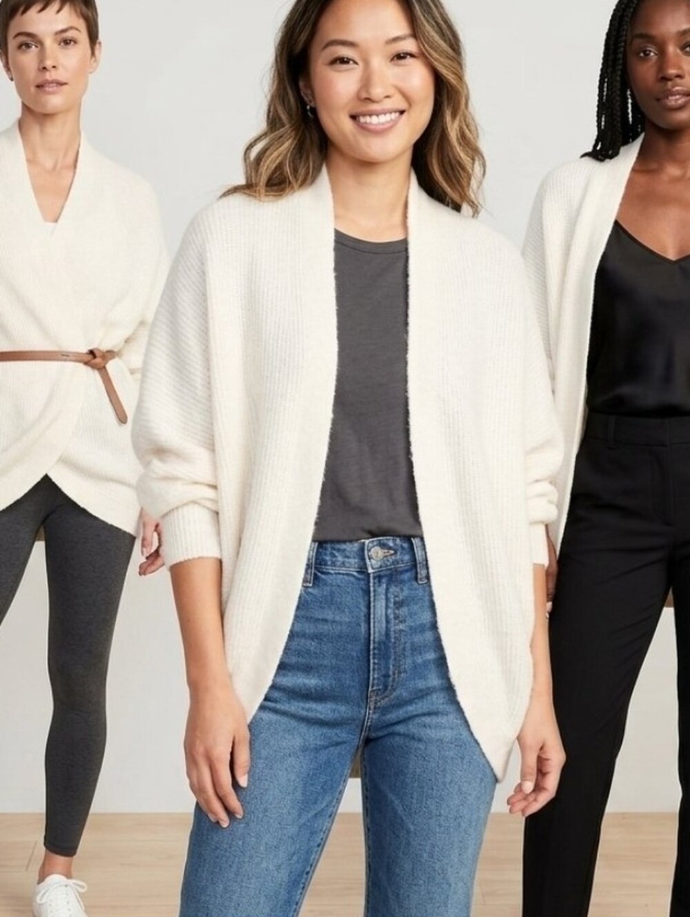 Old Navy Women's Cream Open-Front Ribbed Sweater